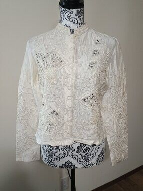 Vintage Norm Thompson Ivory Silk Dressy Shirt Jacket Petite Small